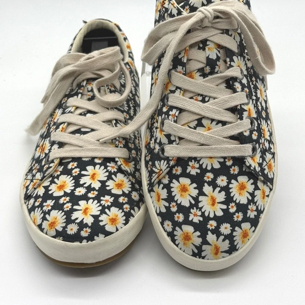 Taos Star Sneakers Women 8.5 Navy Daisy Floral Canvas‎ Lace Up Comfort Shoes